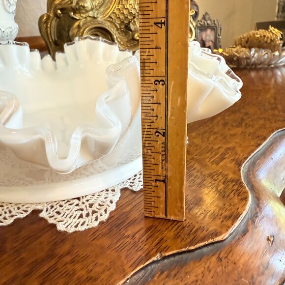 Vintage Fenton Silver Crest 11" Milk Glass Large Ruffled Bowl Dish - Picture 12 of 13